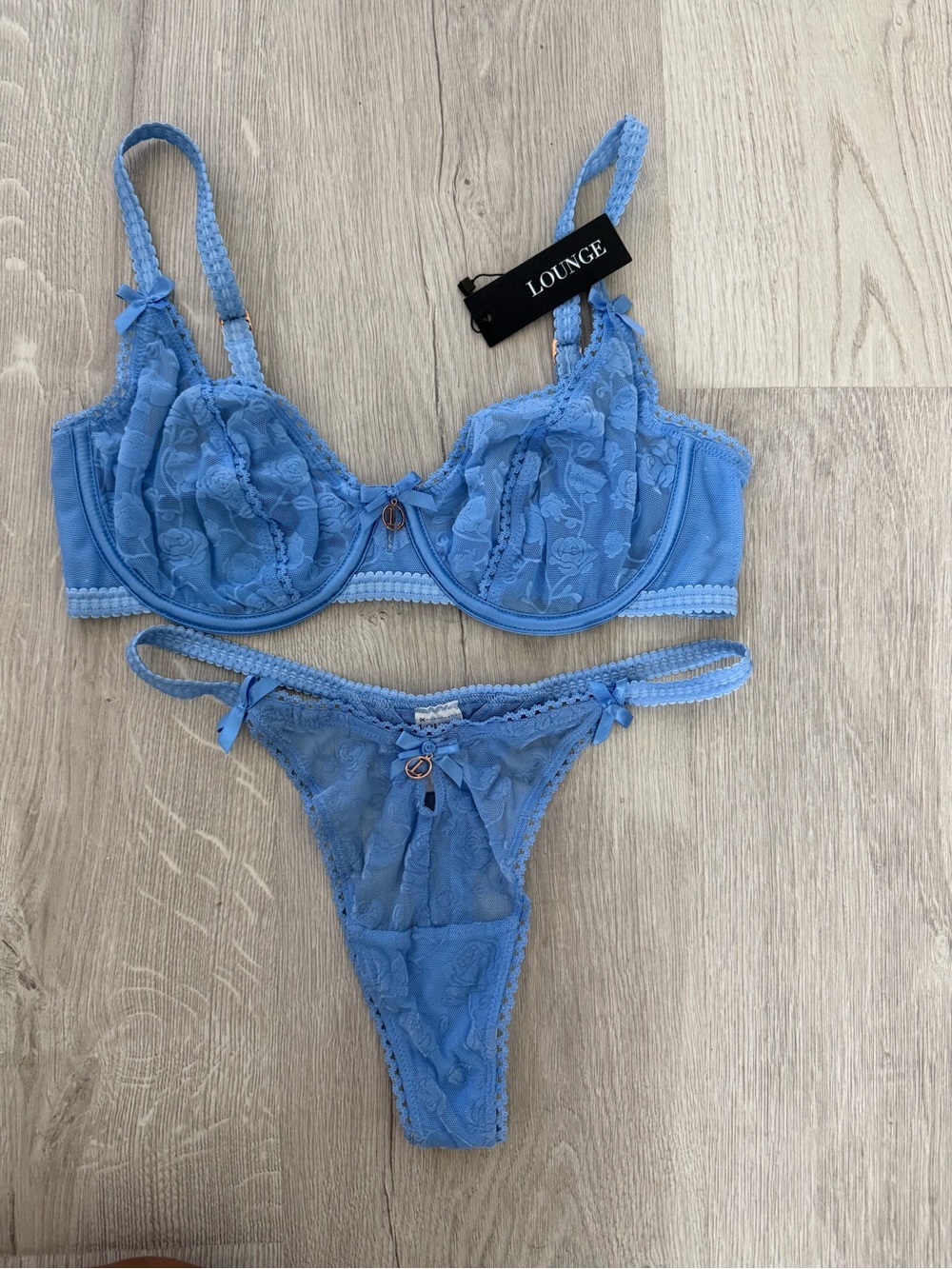 Lounge Blue Lace Underwire Bra & Thong Set